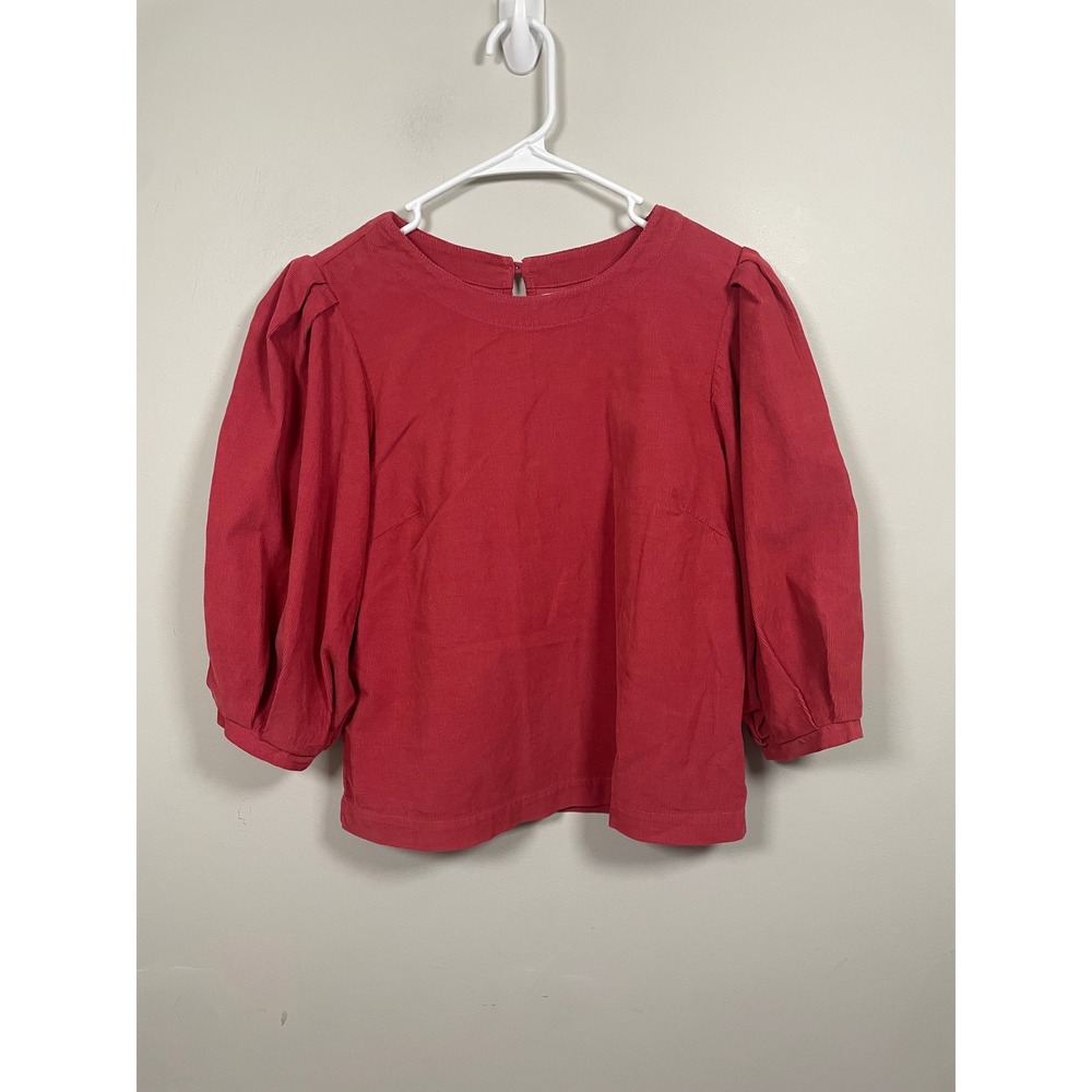 Velvet by Graham and Spencer Tarah Corduroy Puff Sleeve Top In Chili Size XS